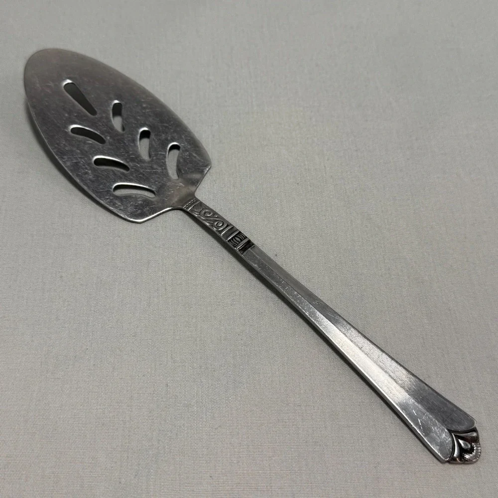 Orleans Silver Pie Cake Server ORL31 Pierced Stainless Steel 70s Vintage 9.25